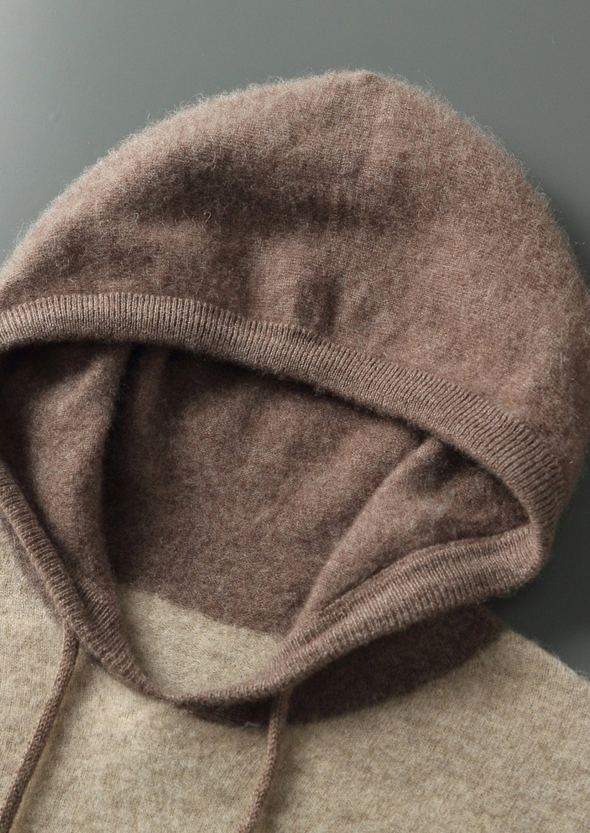 Pure Extra-Fine Merino Wool Two-Tone Leisure Hoodie, view 5