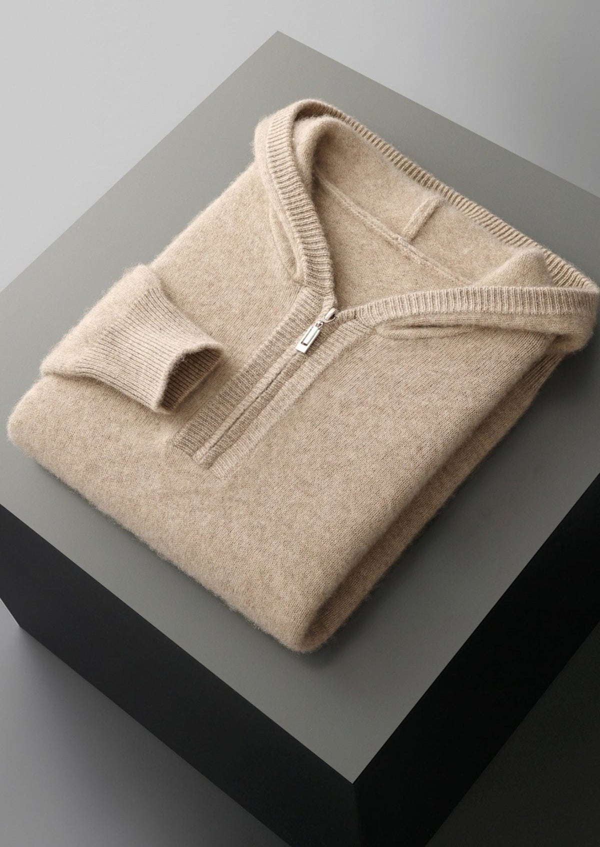 Pure Extra-Fine Merino Wool Quarter-Zip Hoodie, view 3
