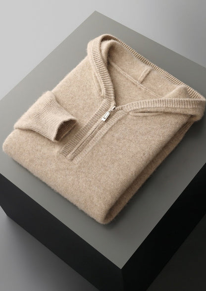 Pure Extra-Fine Merino Wool Quarter-Zip Hoodie, view 3