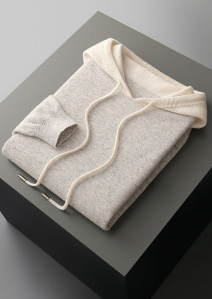 Pure Extra-Fine Merino Wool Two-Tone Leisure Hoodie, view 20