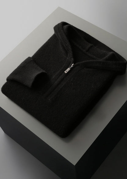 Pure Extra-Fine Merino Wool Quarter-Zip Hoodie, view 18