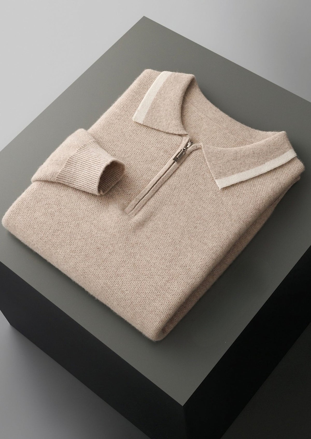 Pure Extra-Fine Merino Wool Contrast Zip Polo, view 19