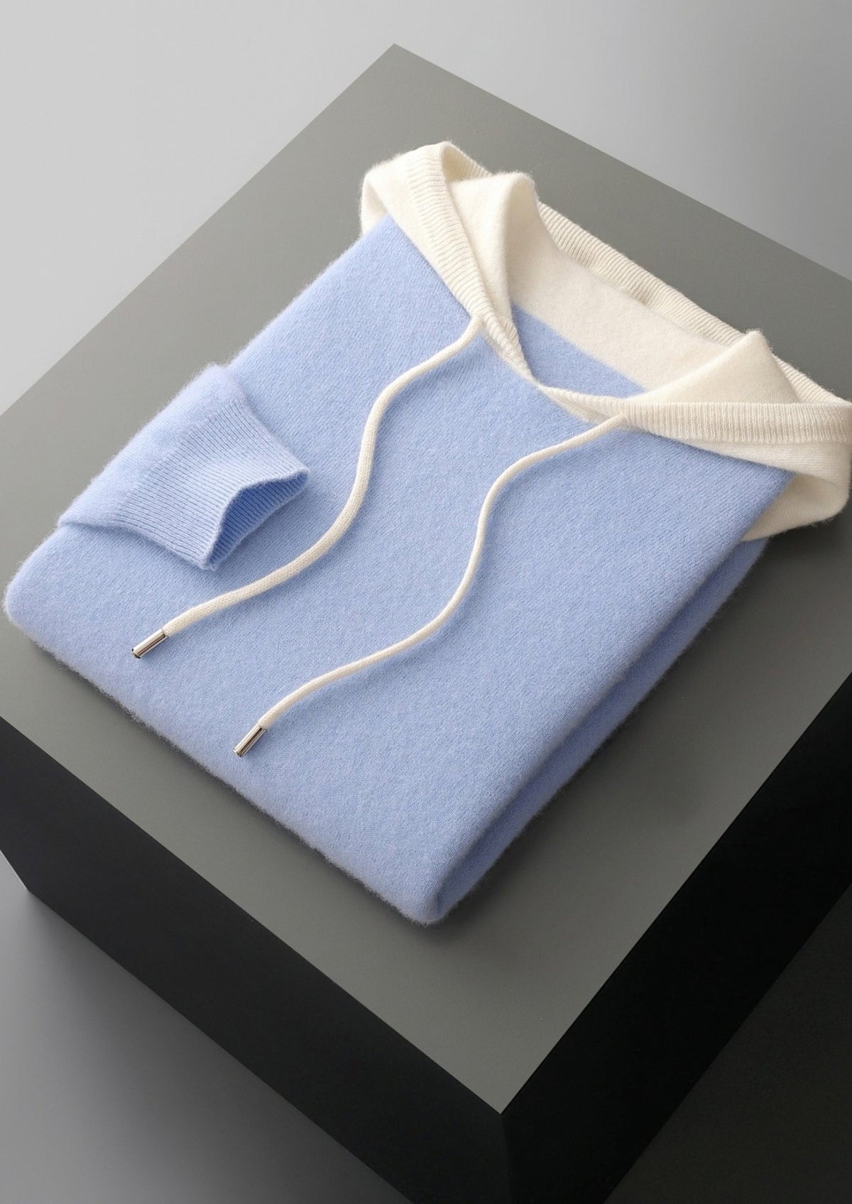 Pure Extra-Fine Merino Wool Two-Tone Leisure Hoodie, view 19