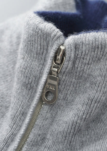 Pure Extra-Fine Merino Wool Two-Tone Funnel Neck Cardigan, view 4