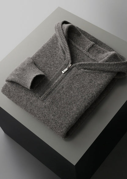 Pure Extra-Fine Merino Wool Quarter-Zip Hoodie, view 17