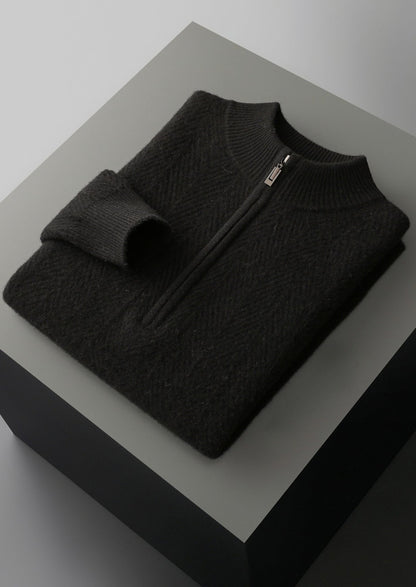 Pure Extra-Fine Merino Wool Herringbone Quarter Zip Sweater, view 18