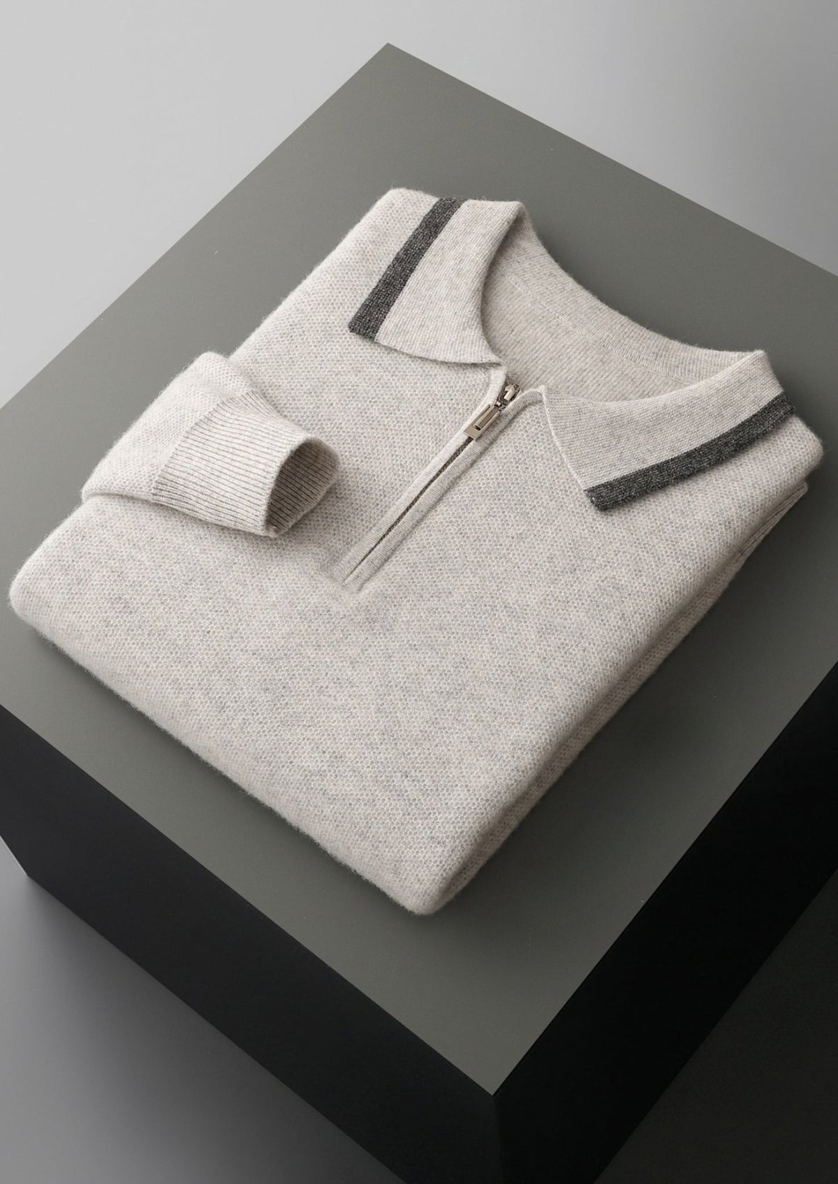 Pure Extra-Fine Merino Wool Contrast Zip Polo, view 16