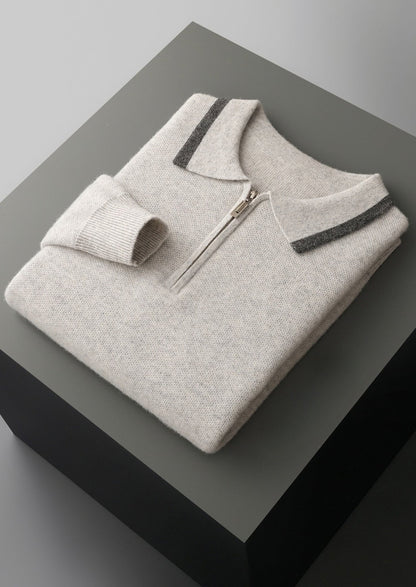 Pure Extra-Fine Merino Wool Contrast Zip Polo, view 16