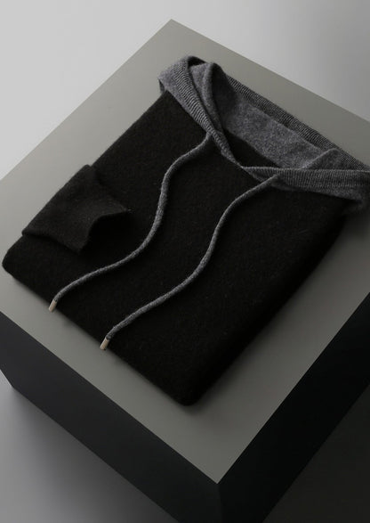 Pure Extra-Fine Merino Wool Two-Tone Leisure Hoodie, view 22