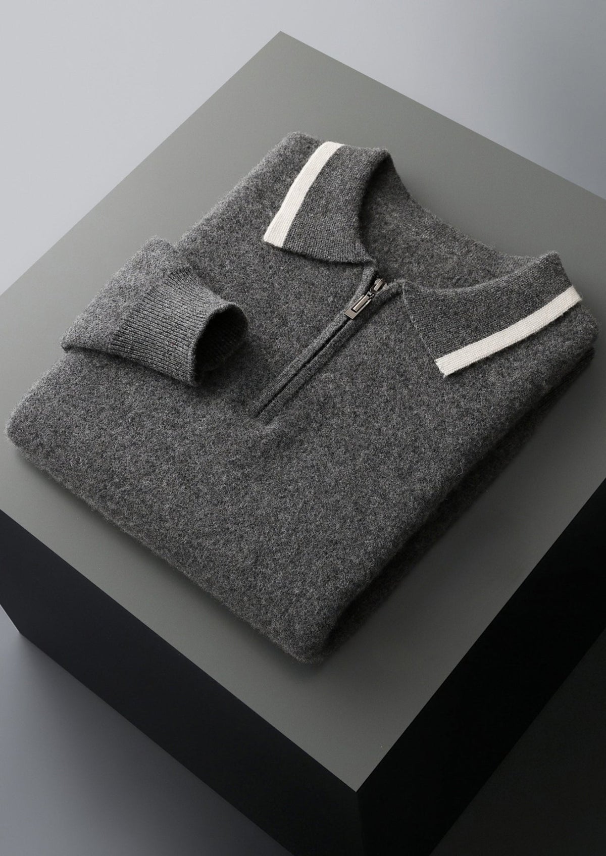 Pure Extra-Fine Merino Wool Contrast Zip Polo, view 3