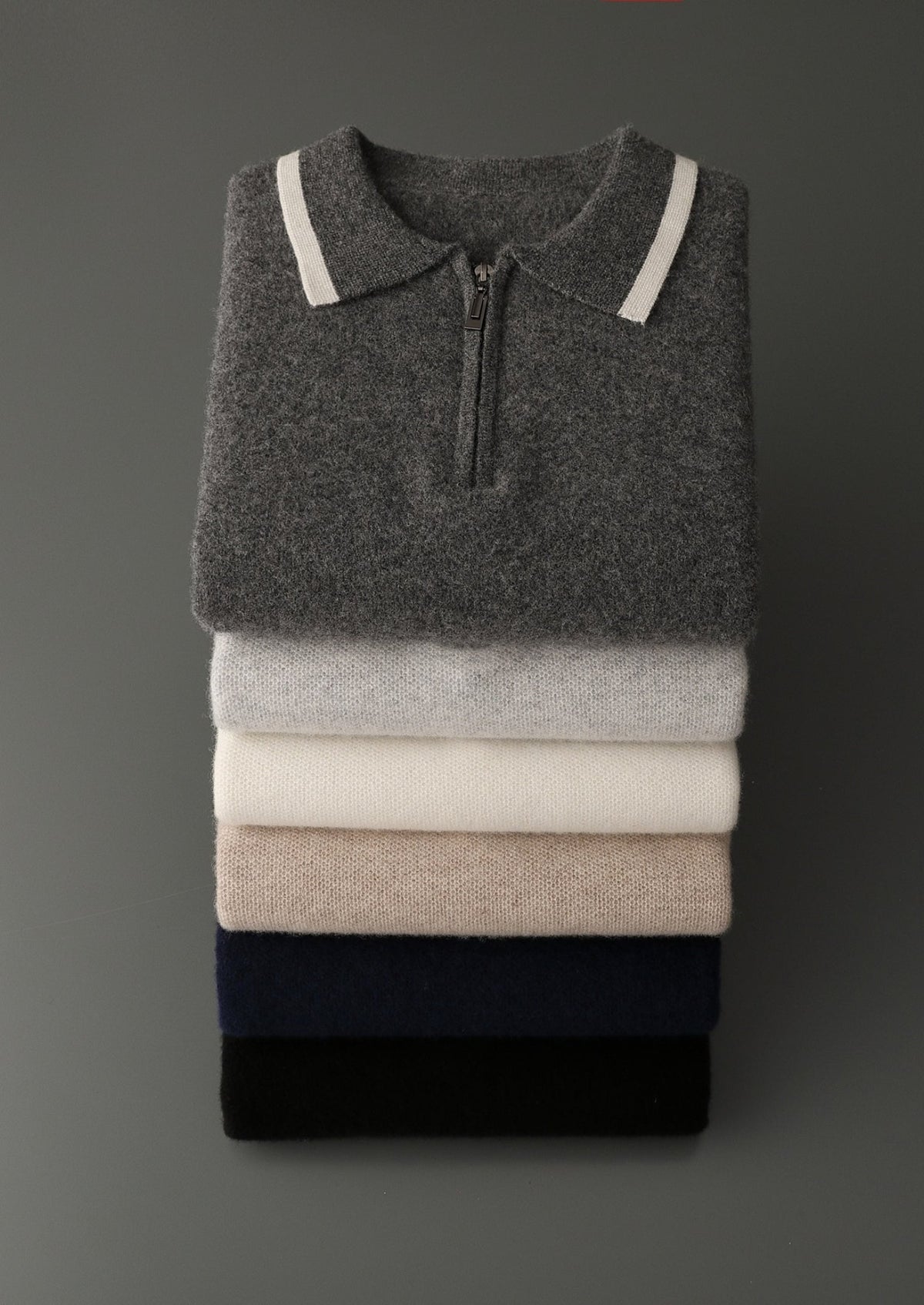 Pure Extra-Fine Merino Wool Contrast Zip Polo, view 21