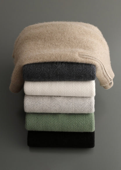 Pure Extra-Fine Merino Wool Herringbone Quarter Zip Sweater, view 22