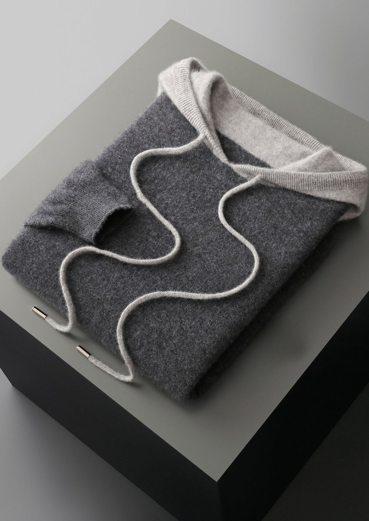 Pure Extra-Fine Merino Wool Two-Tone Leisure Hoodie, view 18