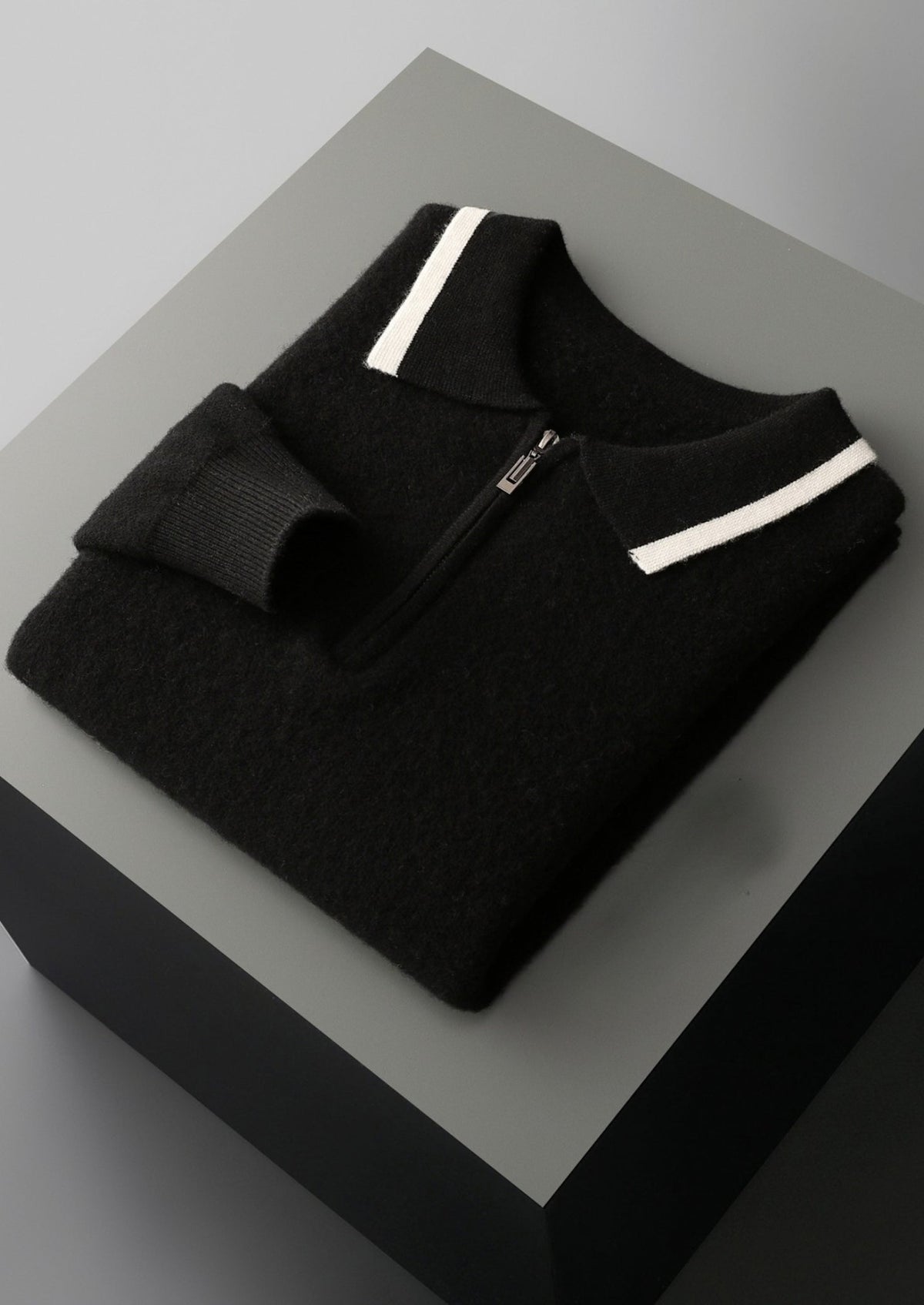 Pure Extra-Fine Merino Wool Contrast Zip Polo, view 17
