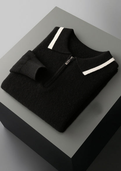 Pure Extra-Fine Merino Wool Contrast Zip Polo, view 17