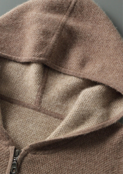 Pure Extra-Fine Merino Wool Jacquard Zip Hoodie, view 9