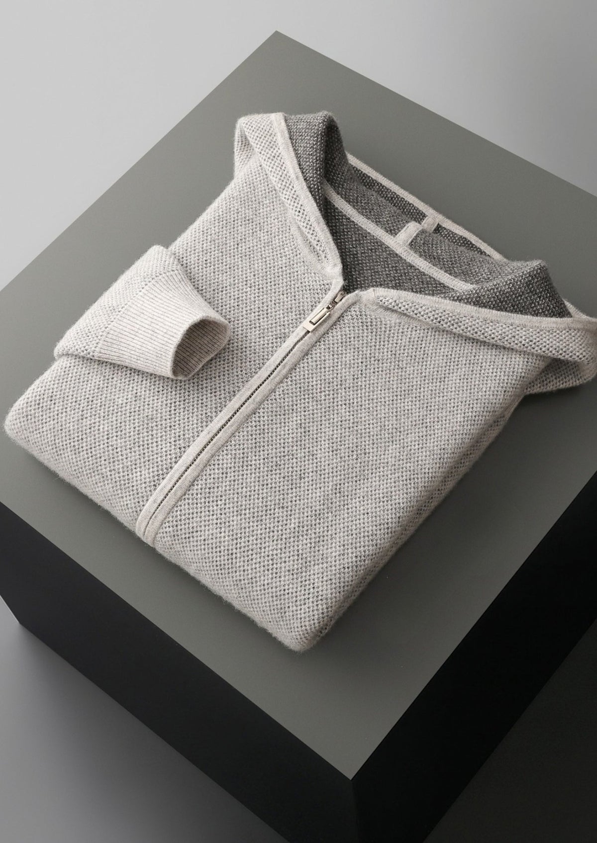 Pure Extra-Fine Merino Wool Jacquard Zip Hoodie, view 17
