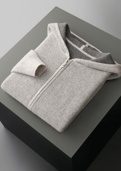 Pure Extra-Fine Merino Wool Jacquard Zip Hoodie, view 17