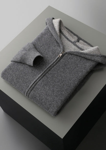 Pure Extra-Fine Merino Wool Jacquard Zip Hoodie, view 16