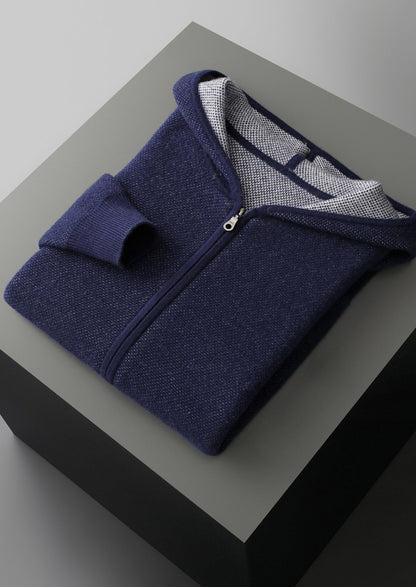 Pure Extra-Fine Merino Wool Jacquard Zip Hoodie, view 18