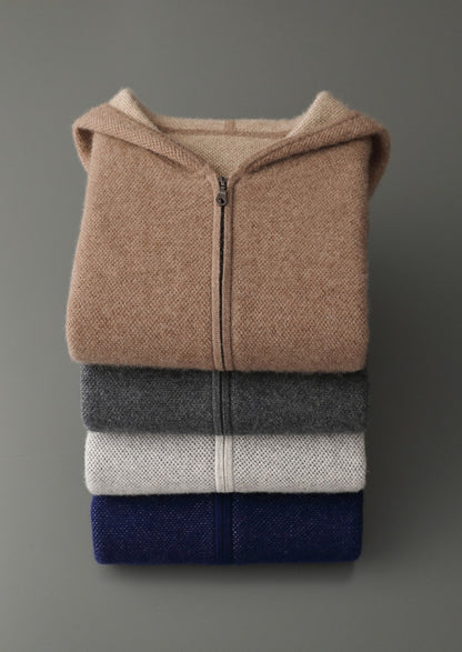 Pure Extra-Fine Merino Wool Jacquard Zip Hoodie, view 19