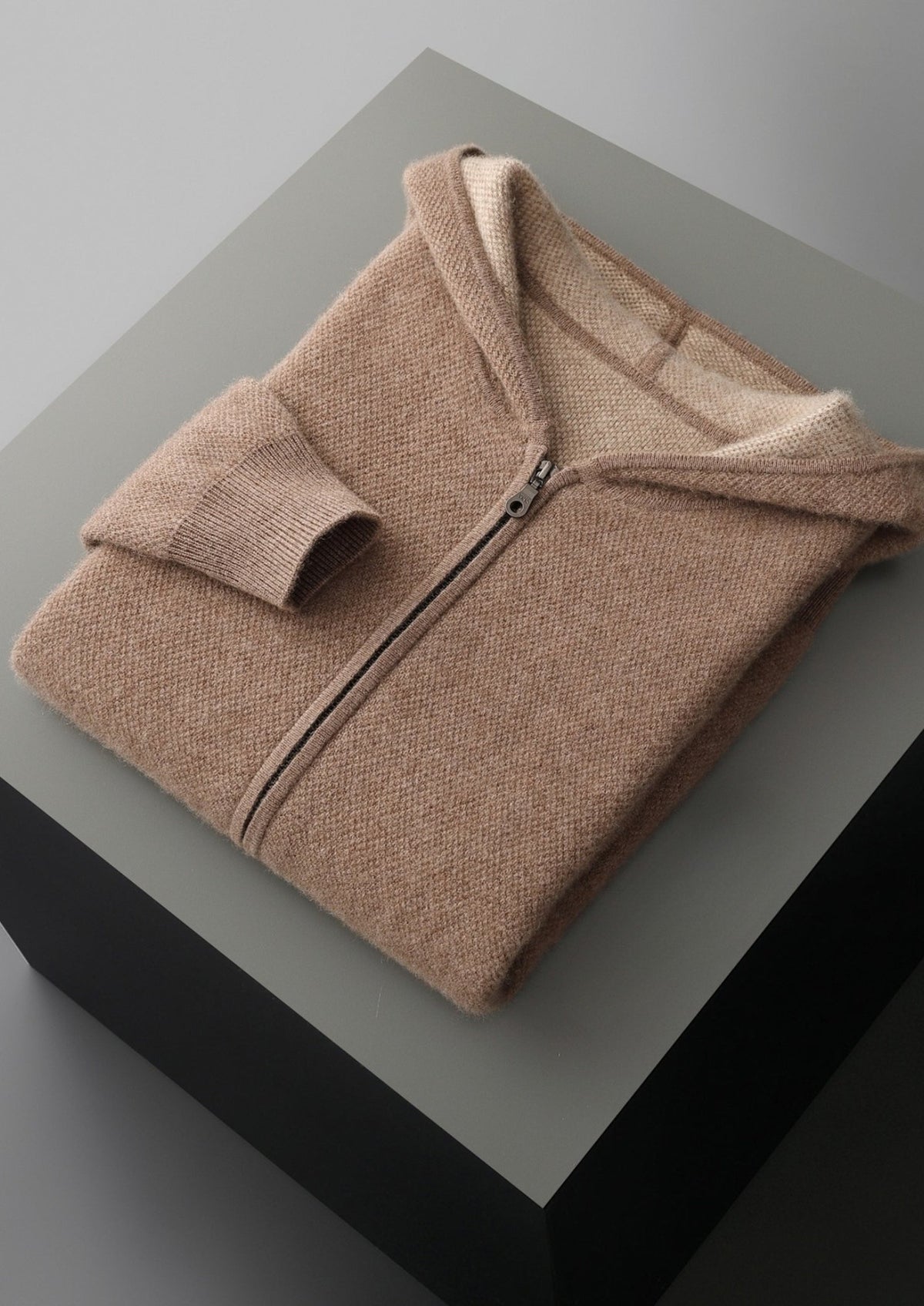 Pure Extra-Fine Merino Wool Jacquard Zip Hoodie, view 3