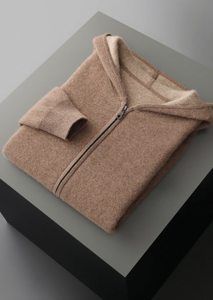 Pure Extra-Fine Merino Wool Jacquard Zip Hoodie, view 3