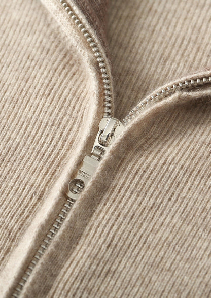 Pure Extra-Fine Merino Wool Two-Tone Funnel Neck Cardigan, view 22