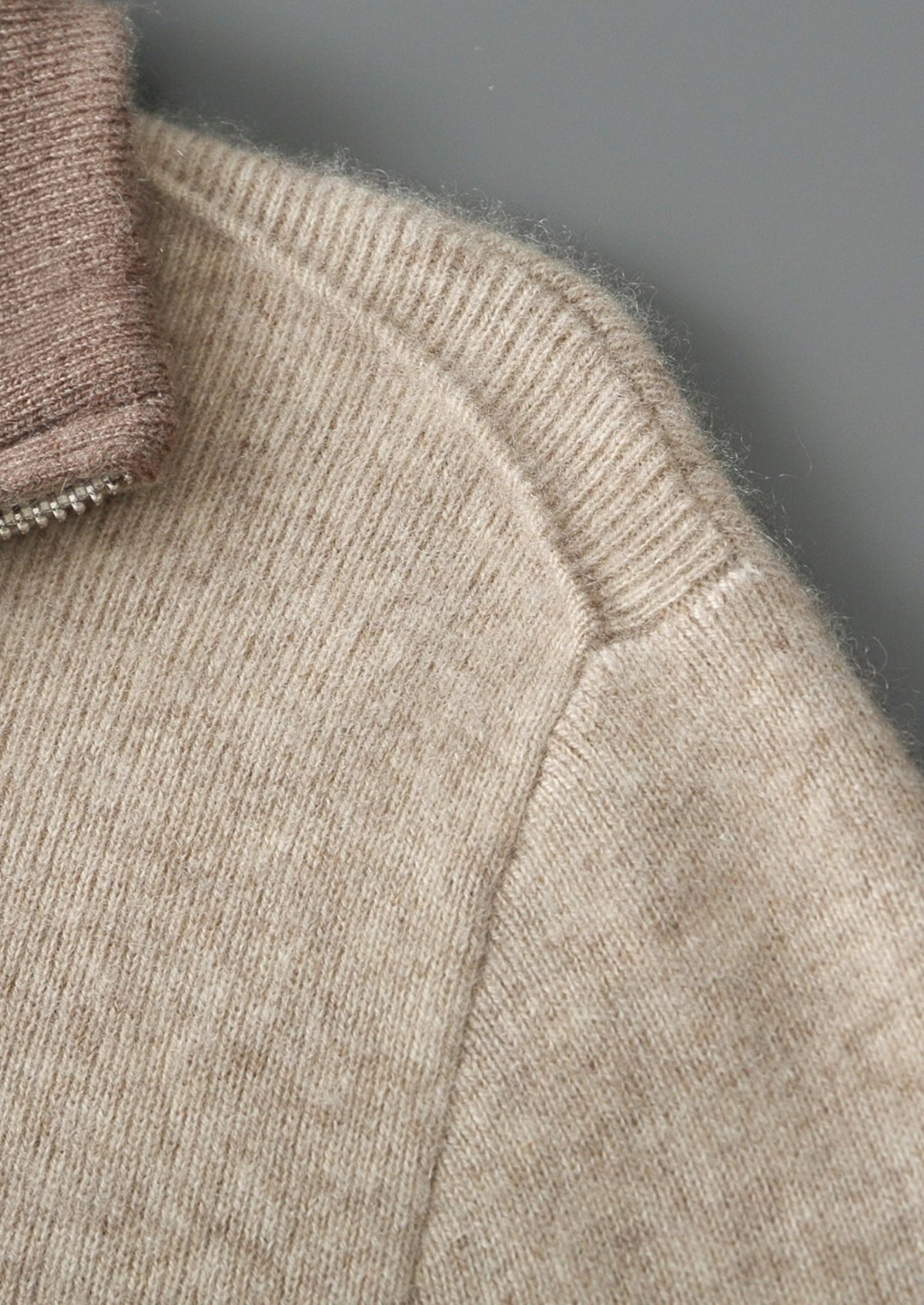 Pure Extra-Fine Merino Wool Two-Tone Funnel Neck Cardigan, view 15