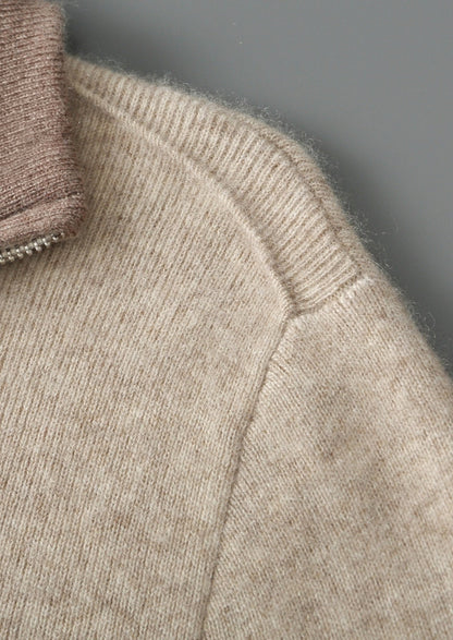 Pure Extra-Fine Merino Wool Two-Tone Funnel Neck Cardigan, view 15