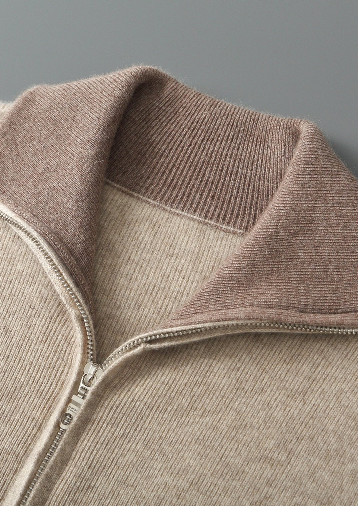 Pure Extra-Fine Merino Wool Two-Tone Funnel Neck Cardigan, view 20