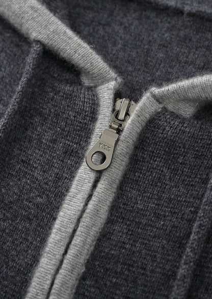 Pure Extra-Fine Merino Wool Two-Tone Zipper Hoodie, view 4