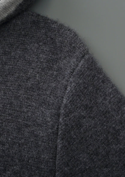Pure Extra-Fine Merino Wool Two-Tone Zipper Hoodie, view 15