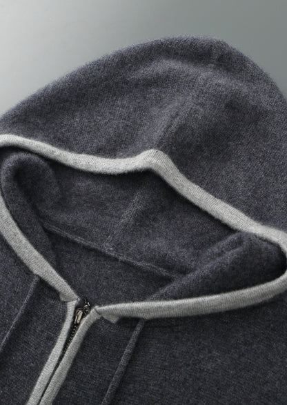 Pure Extra-Fine Merino Wool Two-Tone Zipper Hoodie, view 10