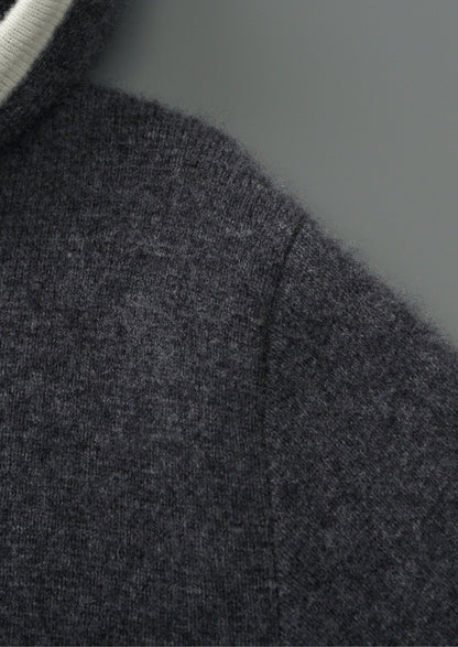 Pure Extra-Fine Merino Wool Contrast Zipper Hoodie, view 14