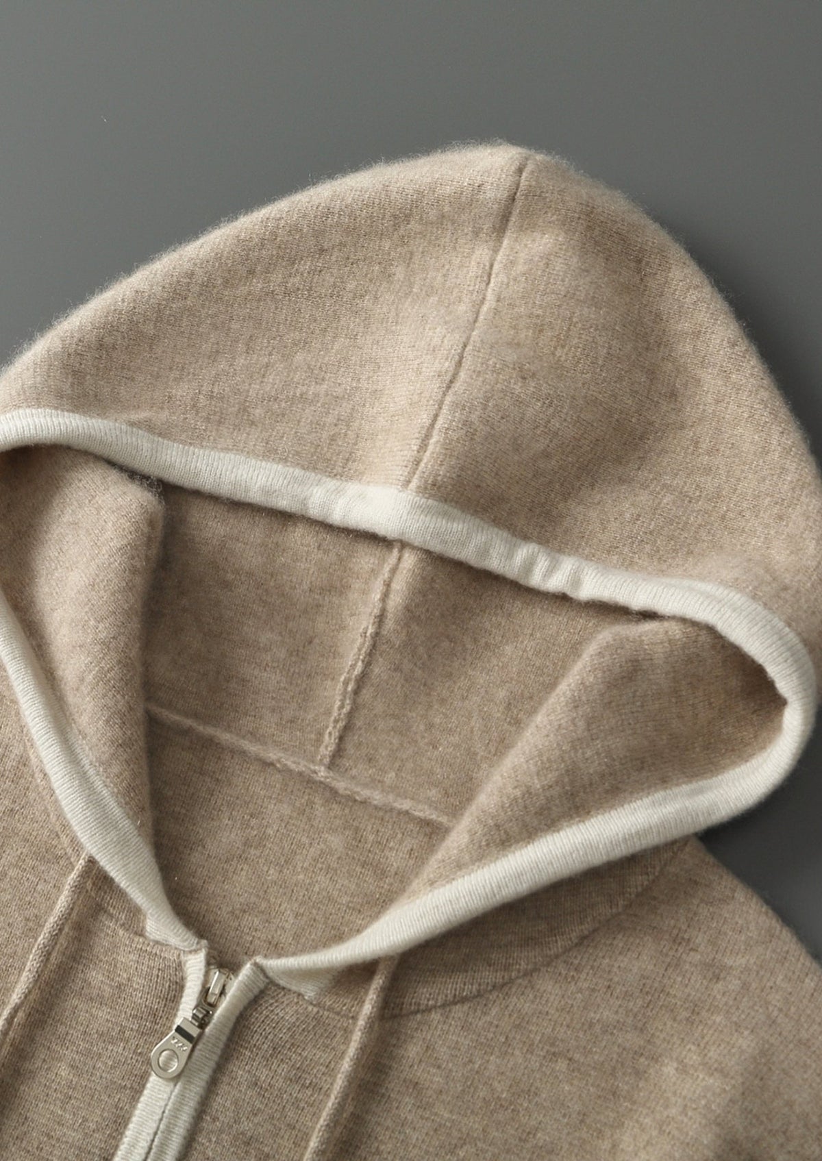 Pure Extra-Fine Merino Wool Contrast Zipper Hoodie, view 19