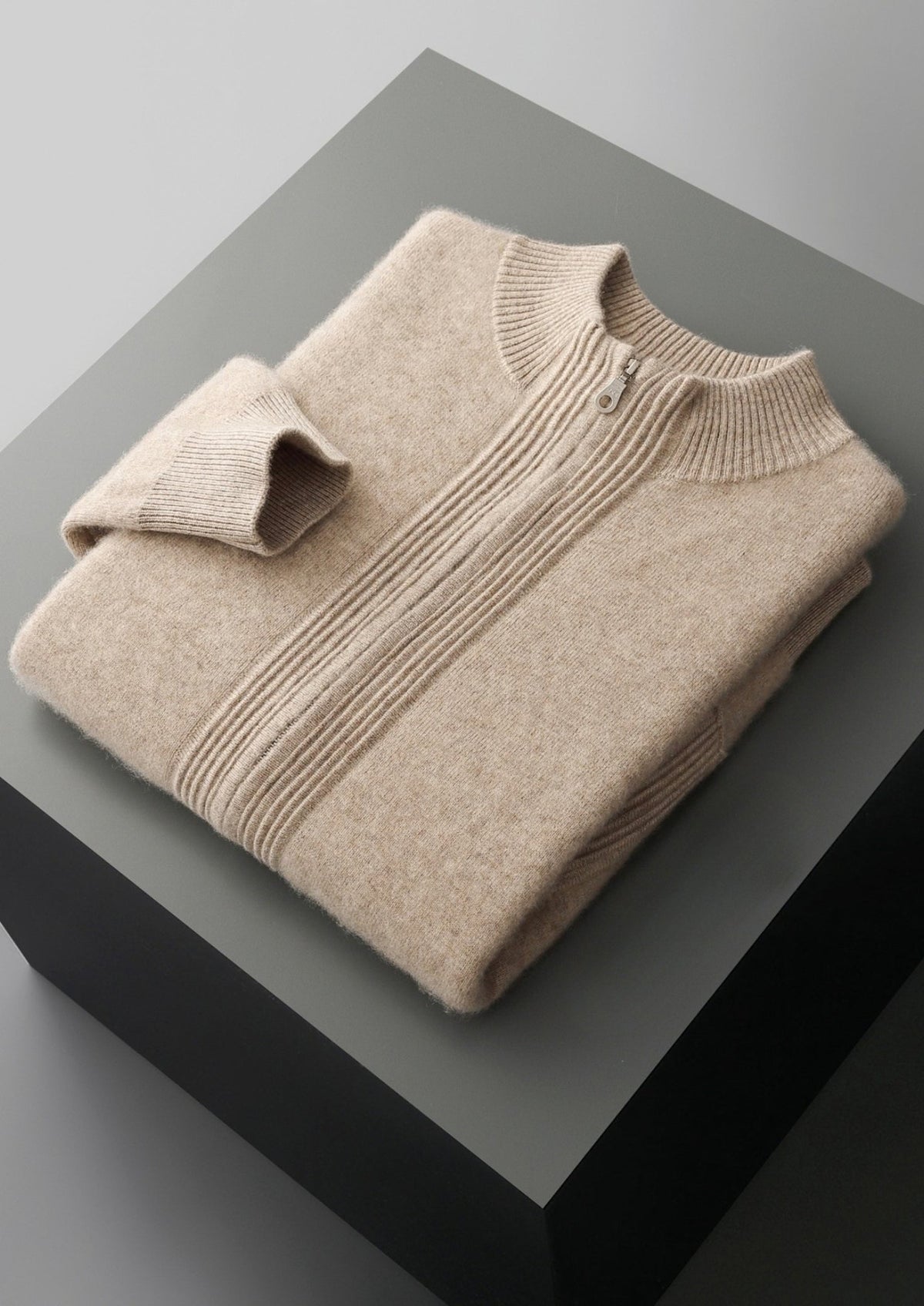 Pure Extra-Fine Merino Wool Textured Zip Cardigan, view 3