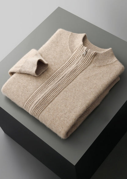Pure Extra-Fine Merino Wool Textured Zip Cardigan, view 3