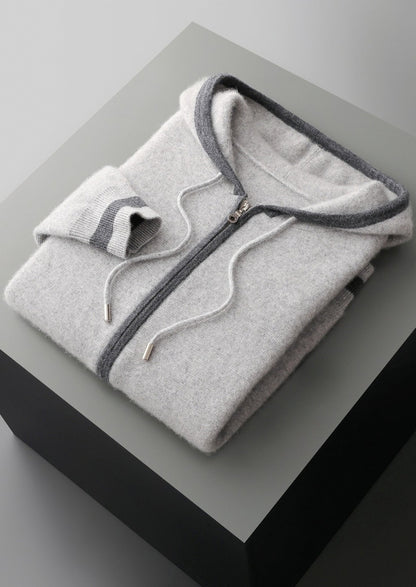 Pure Extra-Fine Merino Wool Two-Tone Zipper Hoodie, view 18
