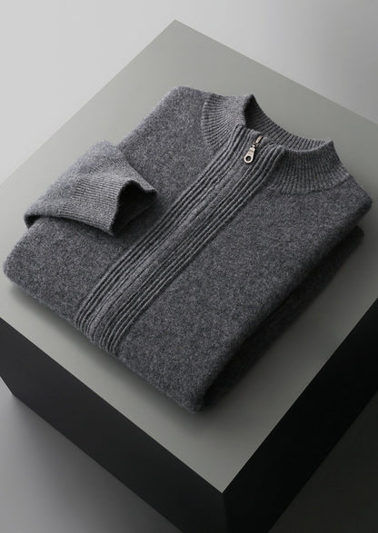 Pure Extra-Fine Merino Wool Textured Zip Cardigan, view 17