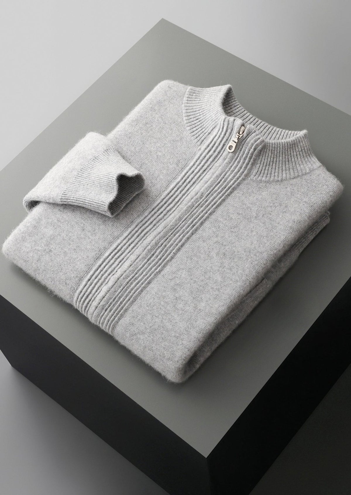 Pure Extra-Fine Merino Wool Textured Zip Cardigan, view 20