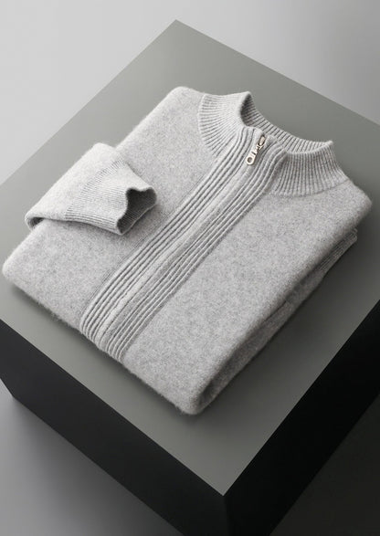 Pure Extra-Fine Merino Wool Textured Zip Cardigan, view 20