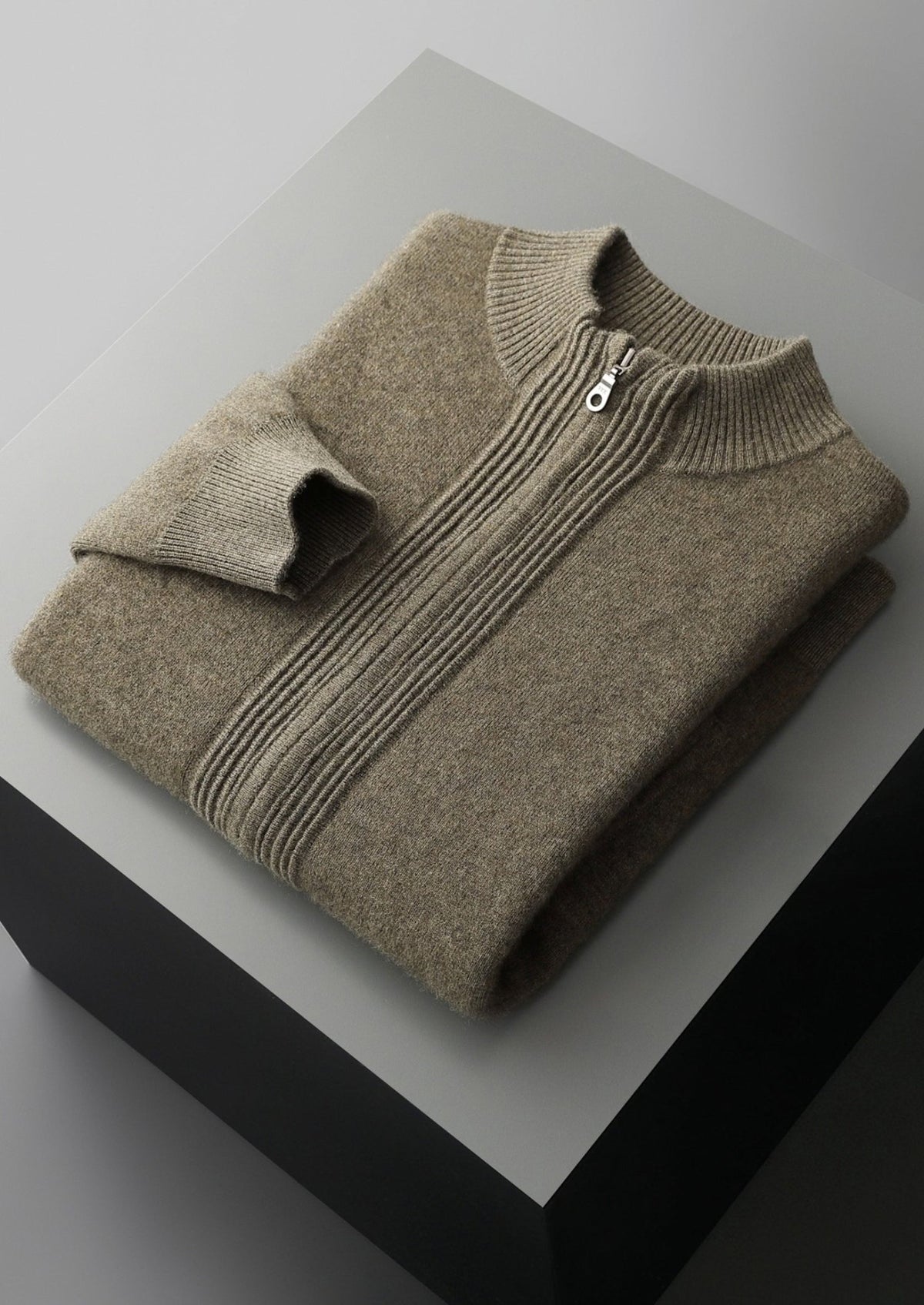 Pure Extra-Fine Merino Wool Textured Zip Cardigan, view 19
