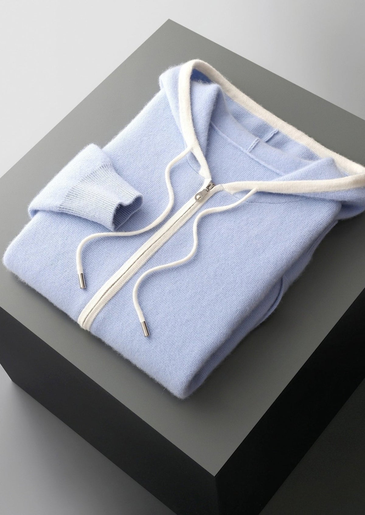Pure Extra-Fine Merino Wool Contrast Zipper Hoodie, view 29