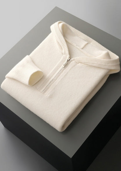 Pure Extra-Fine Merino Wool Quarter-Zip Hoodie, view 15