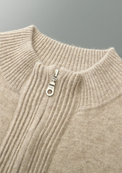 Pure Extra-Fine Merino Wool Textured Zip Cardigan, view 5