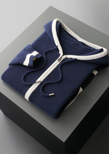Pure Extra-Fine Merino Wool Two-Tone Zipper Hoodie, view 20