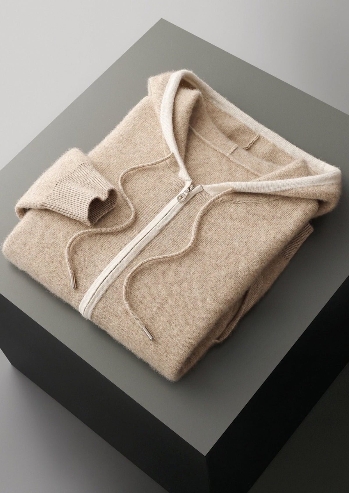 Pure Extra-Fine Merino Wool Contrast Zipper Hoodie, view 18