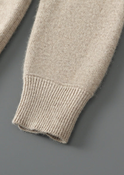 Pure Extra-Fine Merino Wool Two-Tone Funnel Neck Cardigan, view 16