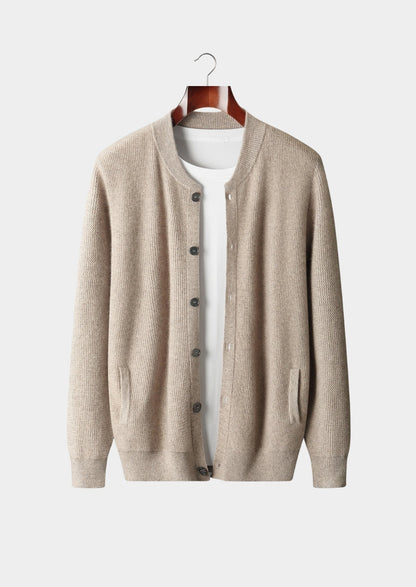 Pure Extra-Fine Merino Wool Textured Button Cardigan, view 1